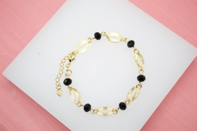 Pearl or Black Bead Chain Bracelet (I85)(I102)
