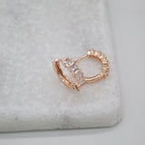 18K Rose Gold Filled Huggies Earrings With Clear Square CZ Stones (L290-291)(STYLE E)
