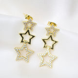 18K Gold Filled Dangle Double Stars With CZ Cubic Zirconia Stone