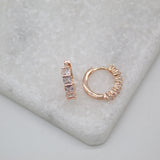 18K Rose Gold Filled Huggies Earrings With Clear Square CZ Stones (L290-291)(STYLE E)