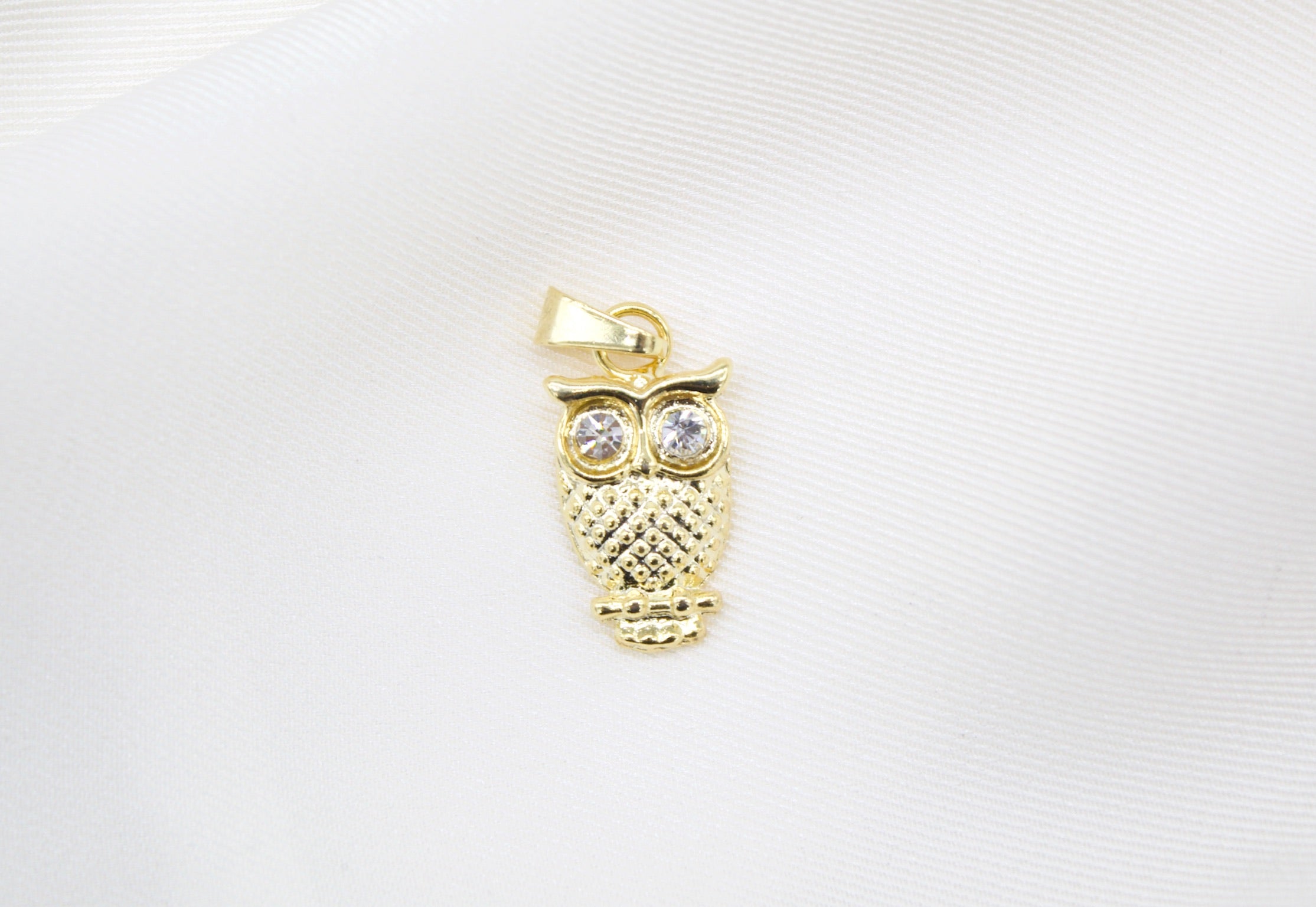 18K Gold Filled Owl Pendant With CZ Stones Eyes