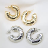 18K Gold Filled 7mm Thick Chunky Open Hoop Earrings(J64)