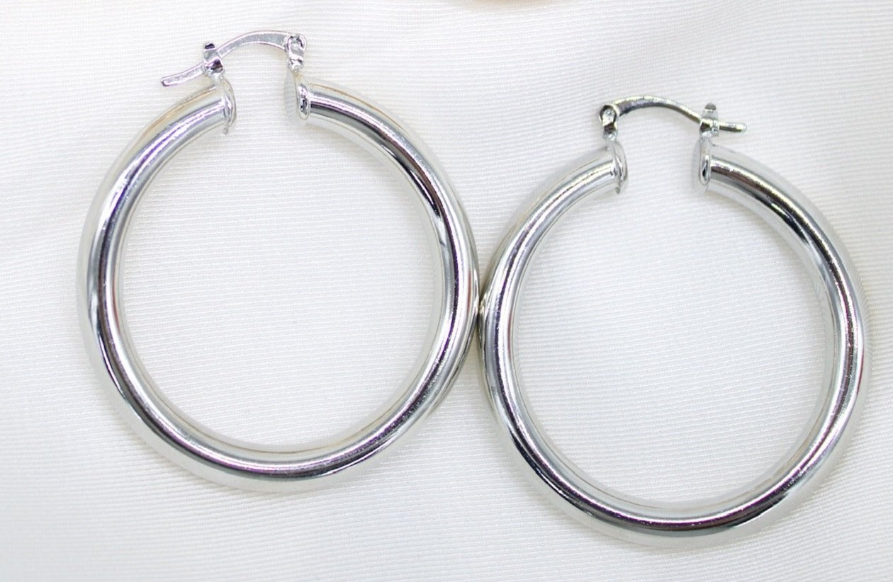 18K Gold Filled 5mm Thick Chunky Lever Back Hoop Earrings (J11)