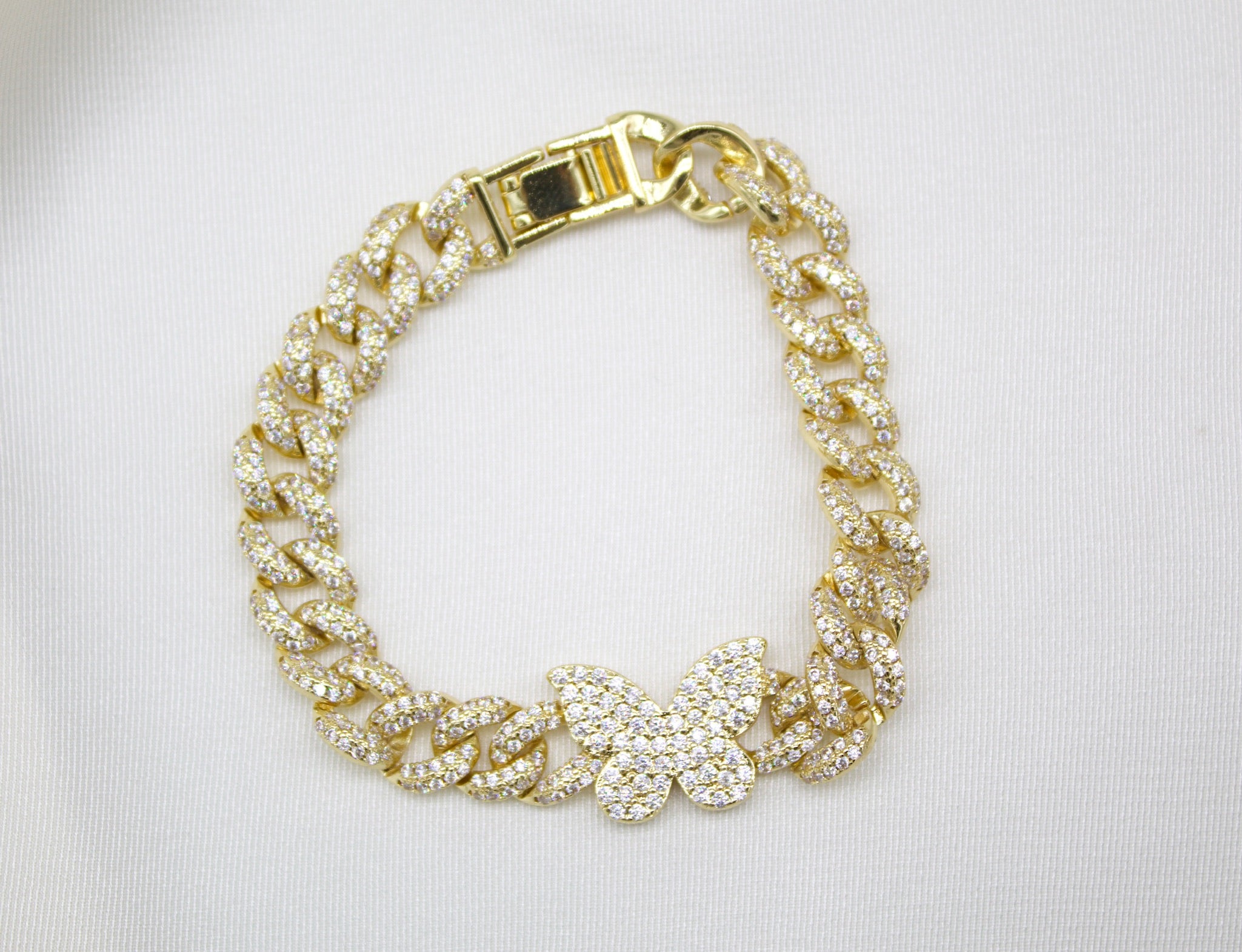 8mm Cuban Micro Pave CZ Butterfly Bracelet (I20)
