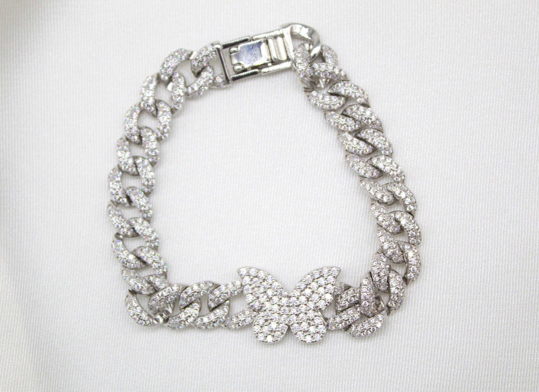 8mm Cuban Micro Pave CZ Butterfly Bracelet (I20)