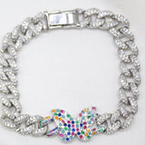 8mm Cuban Multi Color Micro Pave CZ Bracelet With Butterfly Charm (I20)