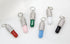 Six colorful pill-shaped pendant charms featuring paved cubic zirconia crystals and enamel details rest on a white fabric background.