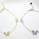 18K Gold Filled Rolo Bracelet With Multicolor Micro Pave Butterfly Charms (I11)