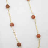 18K Gold Filled Brown aventurine Bead Curb Necklace (F126)
