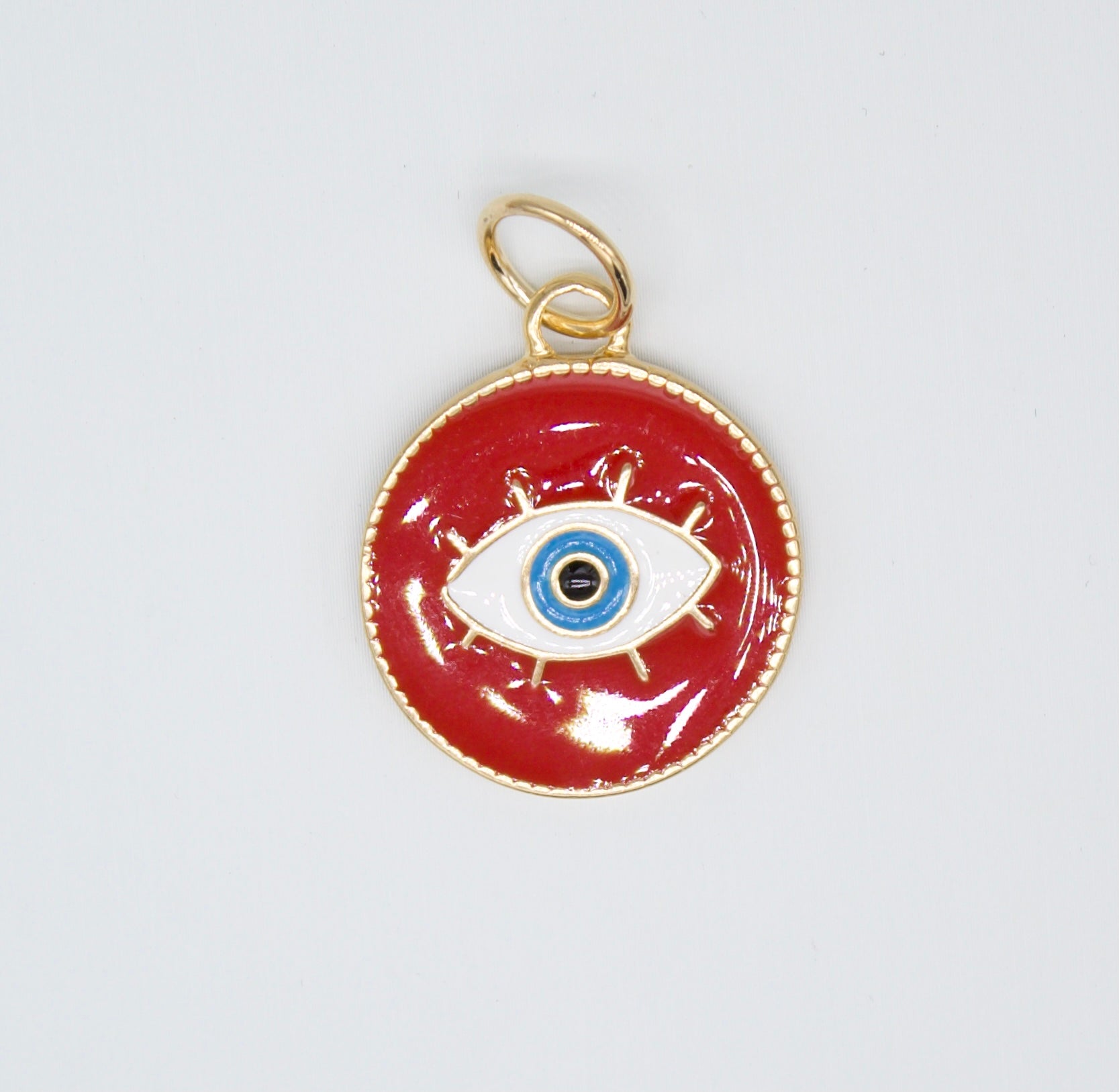18K Gold Filled Enamel Medallion Evil Eye Pendant Charm (A34)