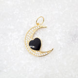 18K Gold Filled CZ Crescent Moon With Enamel Heart Pendant
