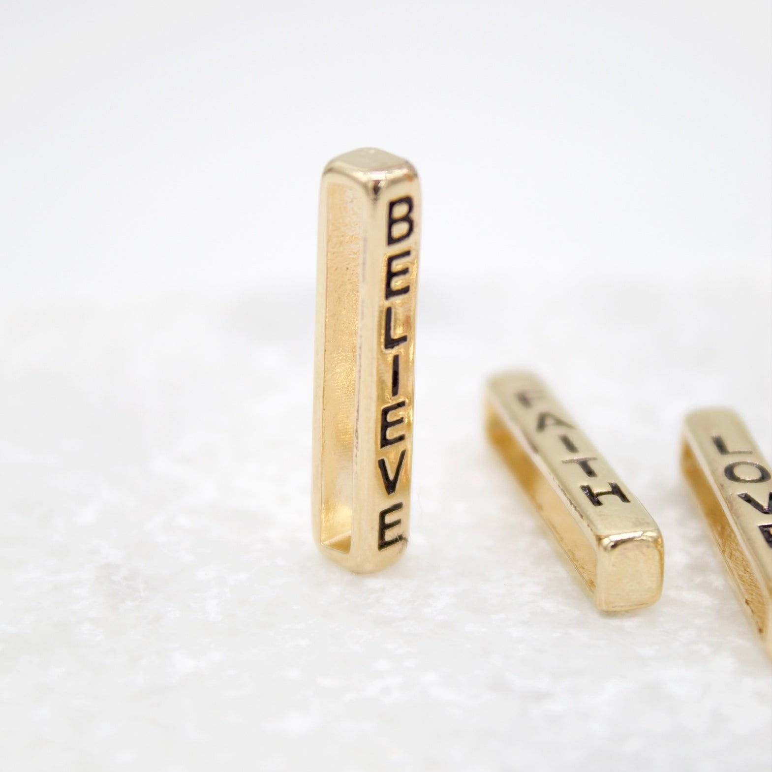Faith, Believe, Love, Action Hollow Block Pendant Charm