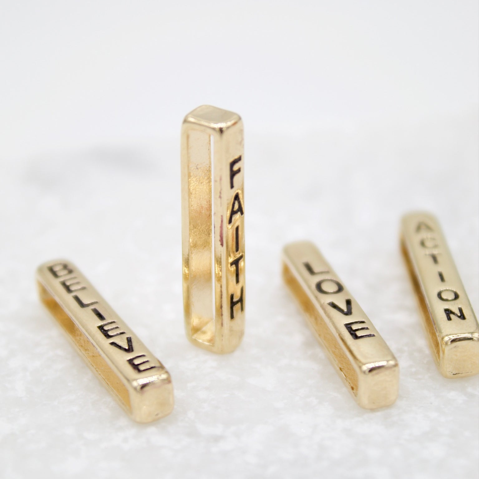 Faith, Believe, Love, Action Hollow Block Pendant Charm
