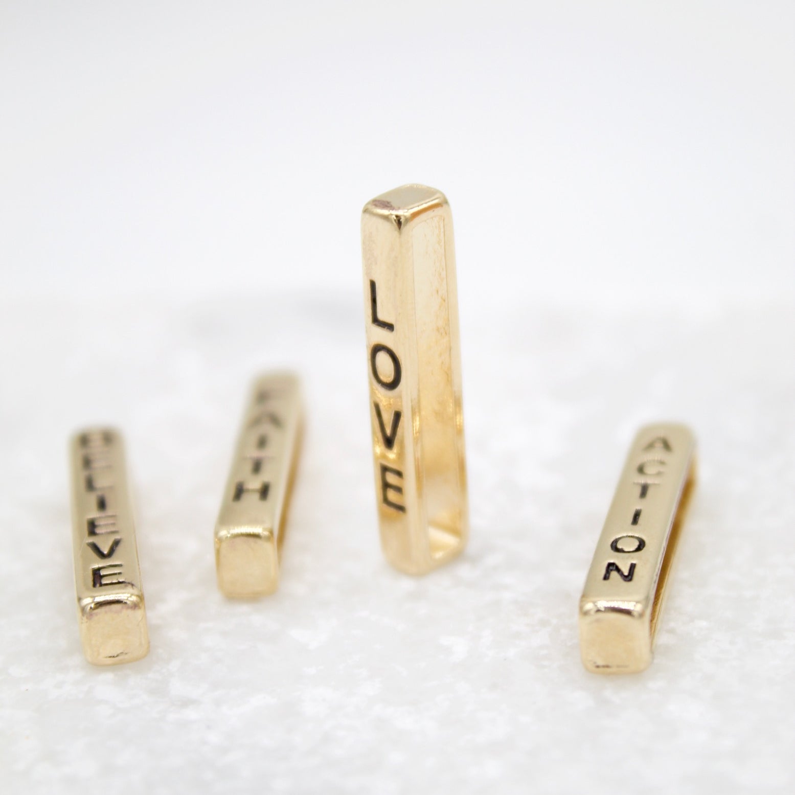 Faith, Believe, Love, Action Hollow Block Pendant Charm