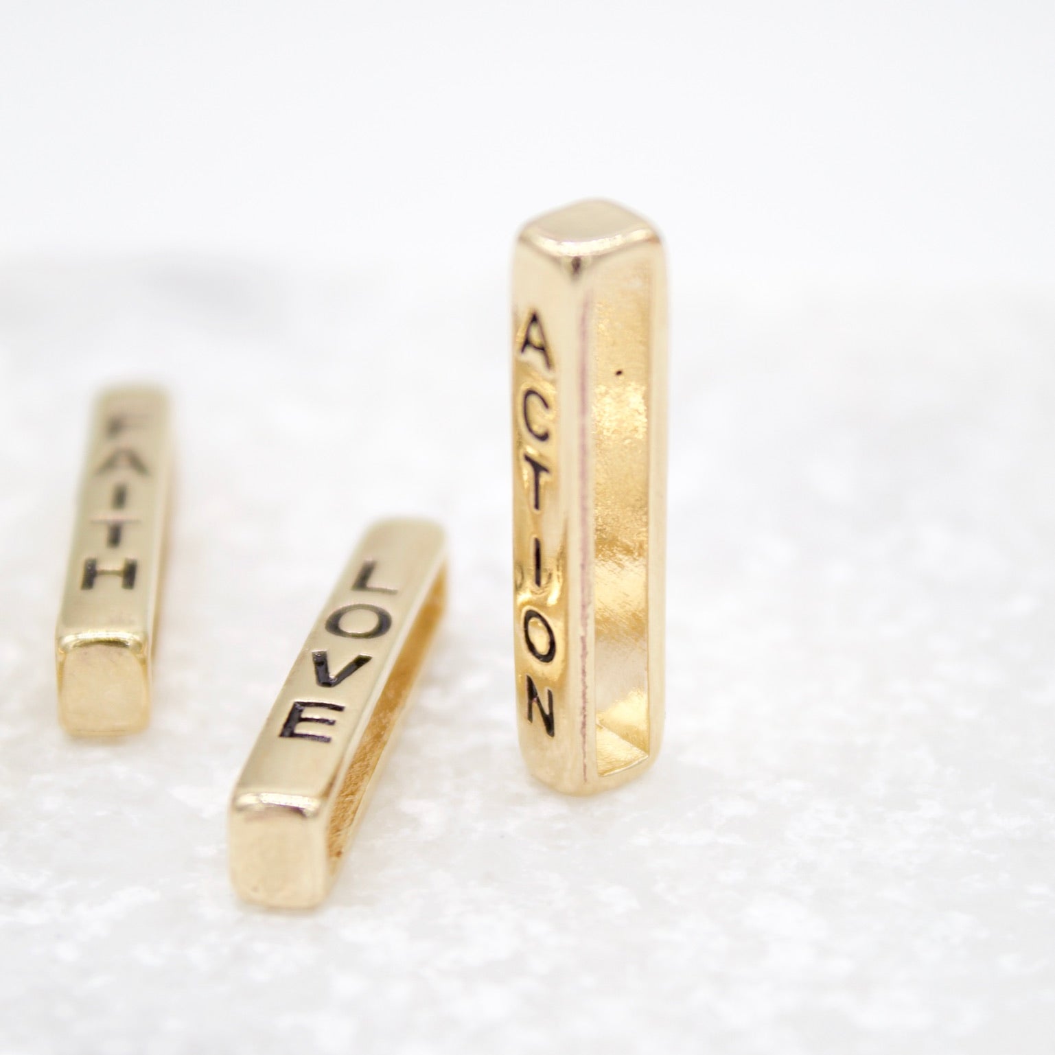 Faith, Believe, Love, Action Hollow Block Pendant Charm