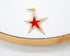 A gold star charm inlaid with sparkling cubic zirconia crystals and vibrant red enamel rests against a light background.
