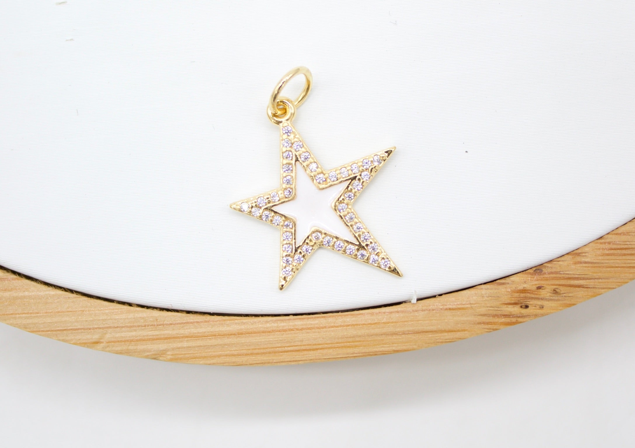 18K Gold Filled Large Enamel Star Pendant with Micro Pave Cubic Zirconia CZ Stone