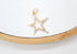 A gold star pendant with pave diamonds rests on a white display surface.