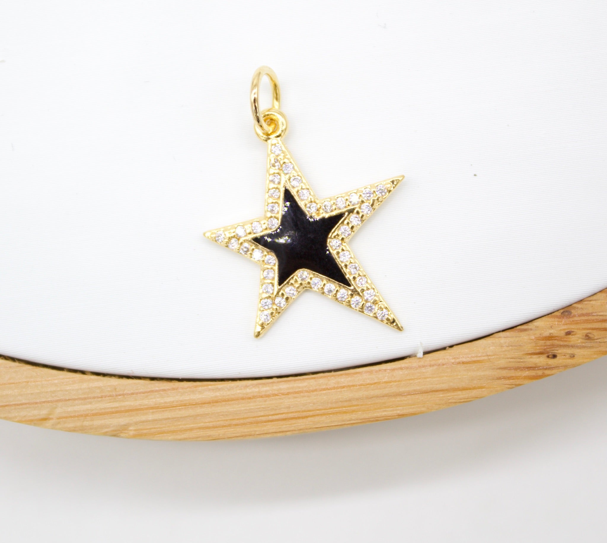 18K Gold Filled Large Enamel Star Pendant with Micro Pave Cubic Zirconia CZ Stone