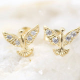 18K Gold Filled Bird Dove Stud Earrings With CZ Cubic Zirconia Stone (L118)