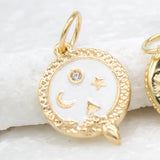 Round Enamel Star Moon Triangle Snake Charm Coin With CZ Stone