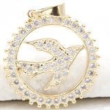 18k Gold Filled Round Medallion Bird Pendant With CZ Stones