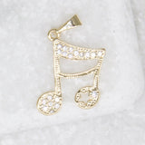 18K Gold Filled CZ Stone Double Bar Note Pendant, Music Note, Music Symbol, Jewelry Making Music Note Charm