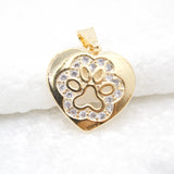 18k Gold Filled Dog Paw Heart Lovers Pendant With CZ Stones