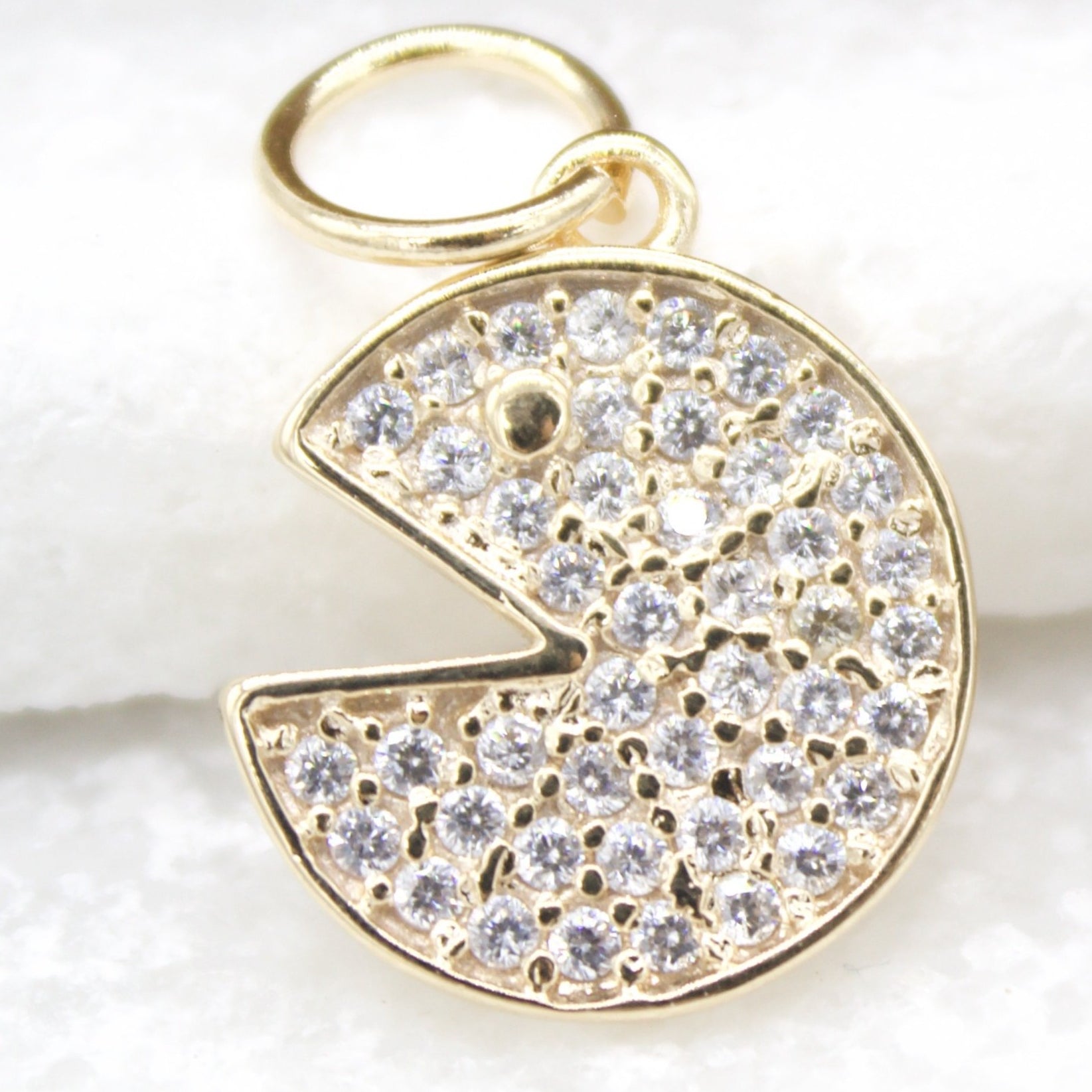 18K Gold Filled Pac-Man Pendant Game Character Charm With CZ Stones