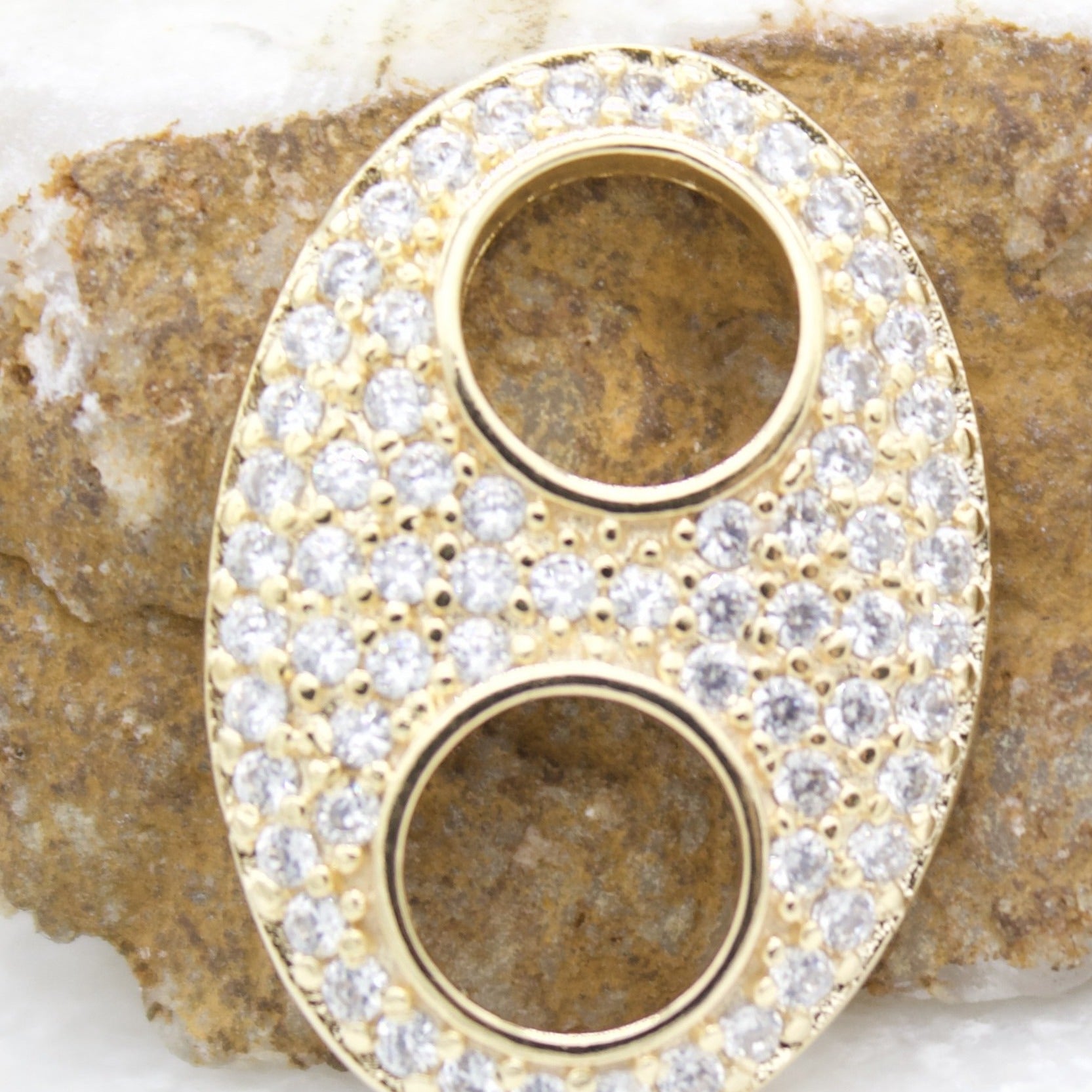 18K Gold Filled Puffy Gucci Mariner Pendant Charm With CZ Stones