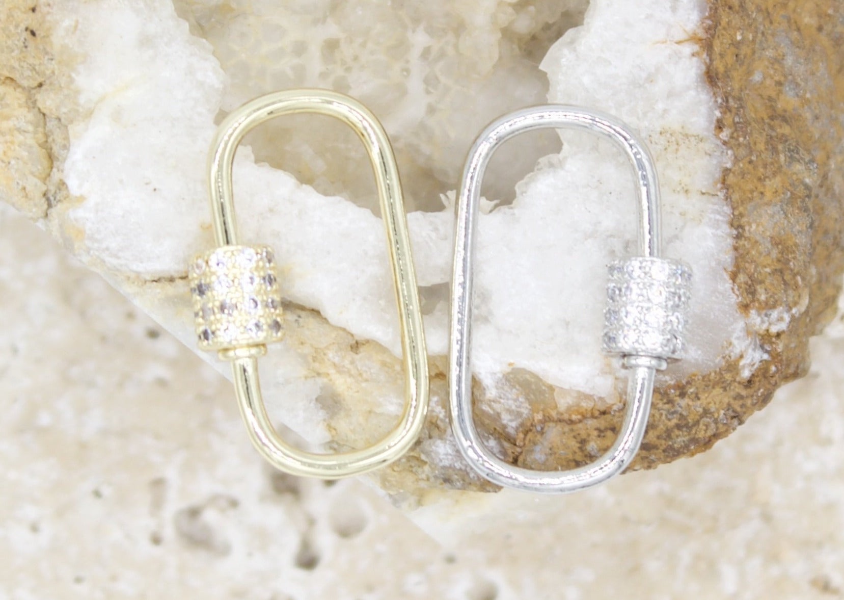 18K Gold Filled Gold Oval Screw Carabiner Clasp With CZ Cubic Zirconia Stones