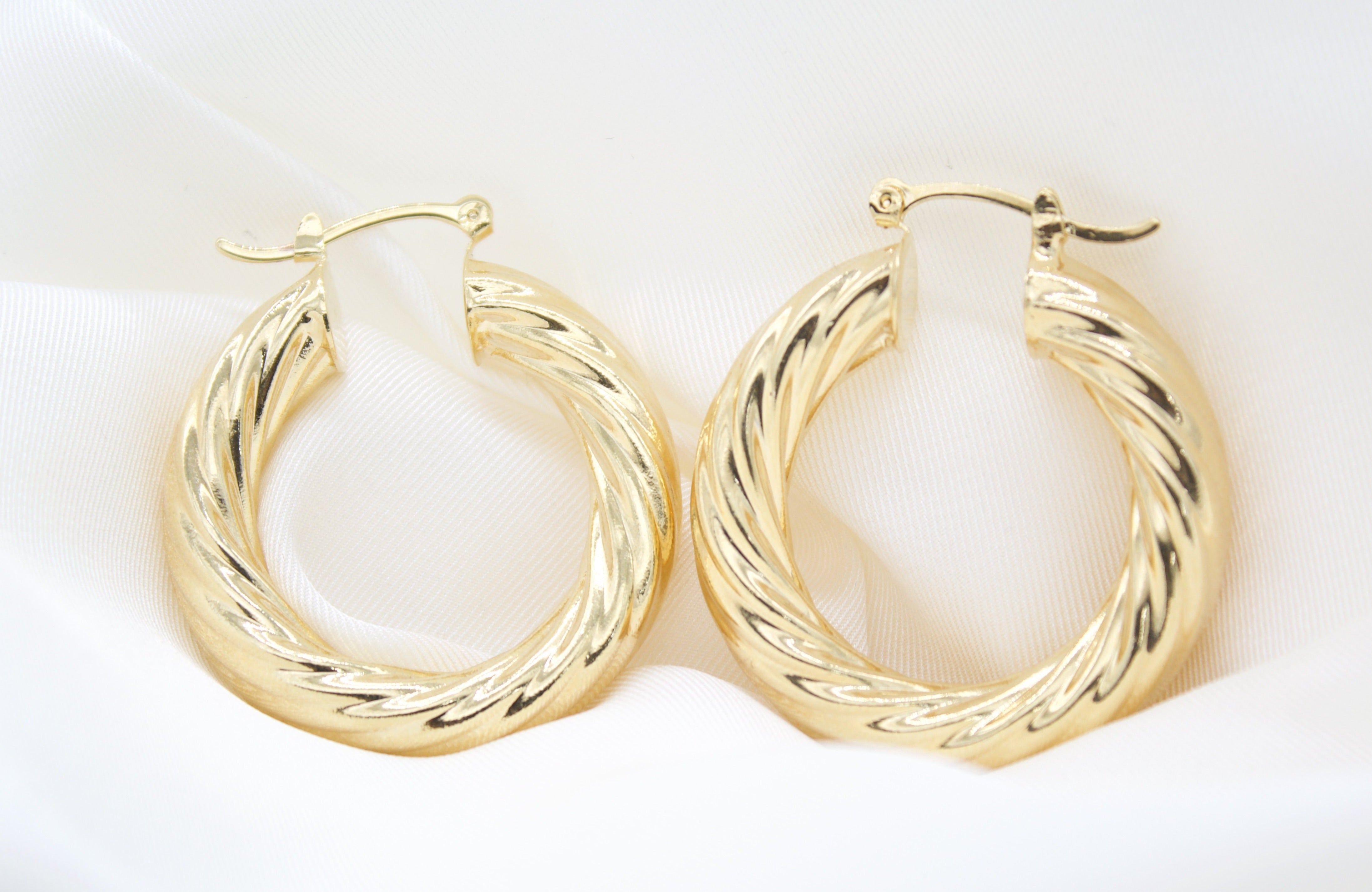 18K Gold Filled Thick Twisted Hoops Lever Back Earrings (J110) – MIA J