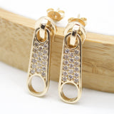 18K Gold Filled Zipper Pull Tab Stud Earrings With CZ Cubic Zirconia Stones