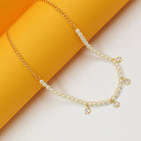 18K Gold Filled Synthetic Pearl Necklace With Round Dangle Cz's (G87)