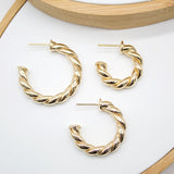 18K Gold 5mm Filled Twisted Open Hoop Stud Earrings (K18-20)