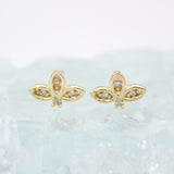 18K Gold Filled Three Leaf Stud Earrings With Micro CZ Cubic Zirconia Stone