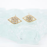 18K Gold Filled Evil Eye Stud Earrings With Clear CZ Stones