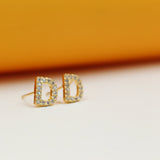 Gold Filled Initial Stud Earrings With CZ Stones