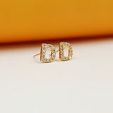 Gold Filled Initial Stud Earrings With CZ Stones