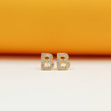 Gold Filled Initial Stud Earrings With CZ Stones