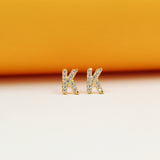 Gold Filled Initial Stud Earrings With CZ Stones