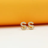 Gold Filled Initial Stud Earrings With CZ Stones