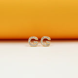 Gold Filled Initial Stud Earrings With CZ Stones