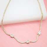 18k Gold Filled Chain With Round And Square Clear CZ Cubic Zirconia Stones