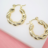 18K Gold Filled Small Twisted Hoop Lever Back Earrings (J95)