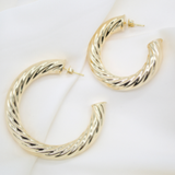 18K Gold Filled Open Hoop Twisted Stud Earrings (J112)