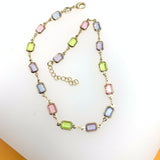 18K Gold Filled Rectangle Multicolor Stone Link Necklace (H116)(E212)(I19A)