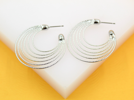 18K Gold Filled Layered Textured Hoop Earrings