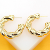 18K Gold Filled Thick Twisted Hoops Post Earrings (J206)