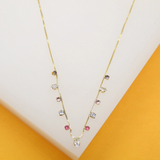 18k Gold Filled MultiColor CZ Stone Charms Necklace